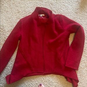 CAbi Deep Red Asymmetrical Wool-Blend Jacket